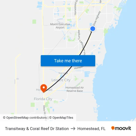 Transitway & Coral Reef Dr Station to Homestead, FL map