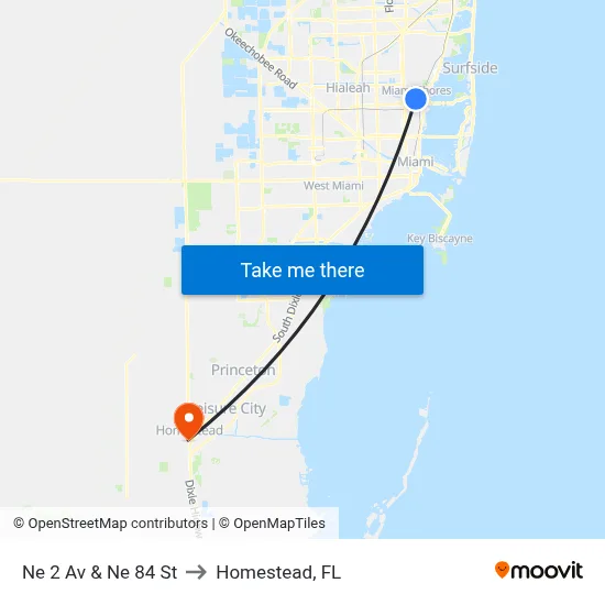 Ne 2 Av & Ne 84 St to Homestead, FL map