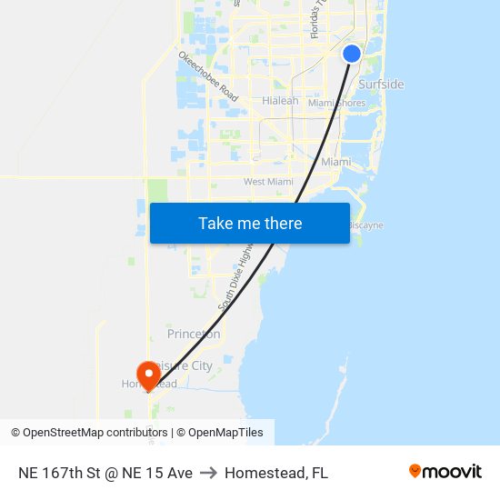 NE 167th St @ NE 15 Ave to Homestead, FL map