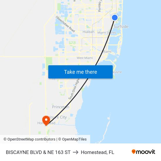 Biscayne Blvd & NE 163 St to Homestead, FL map