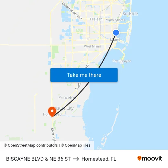 BISCAYNE BLVD & NE 36 ST to Homestead, FL map