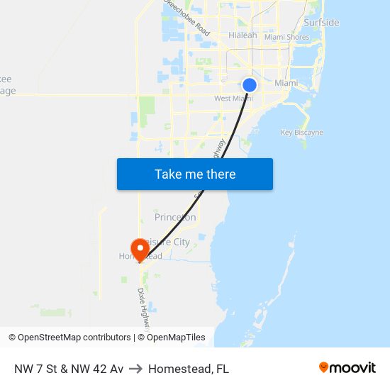 NW 7 St & NW 42 Av to Homestead, FL map