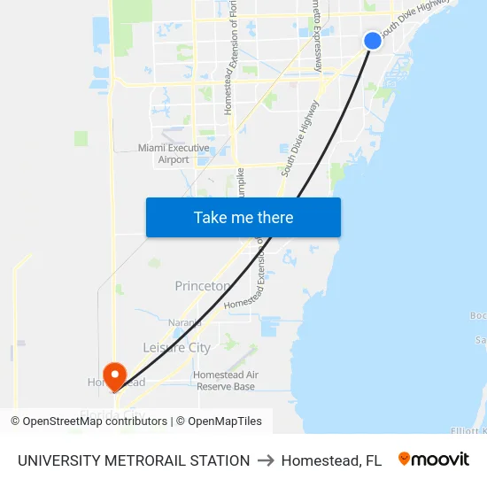 University Metrorail Station to Homestead, FL map