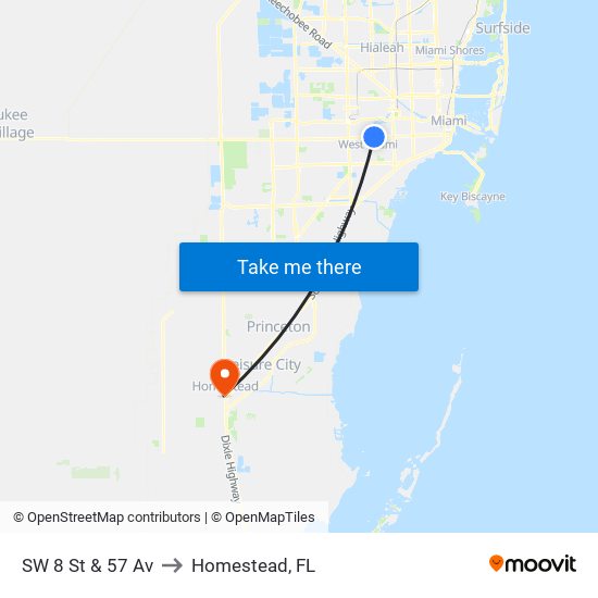 SW 8 St & 57 Av to Homestead, FL map