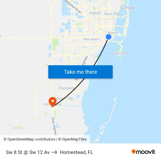 Sw 8 St @ Sw 12 Av to Homestead, FL map
