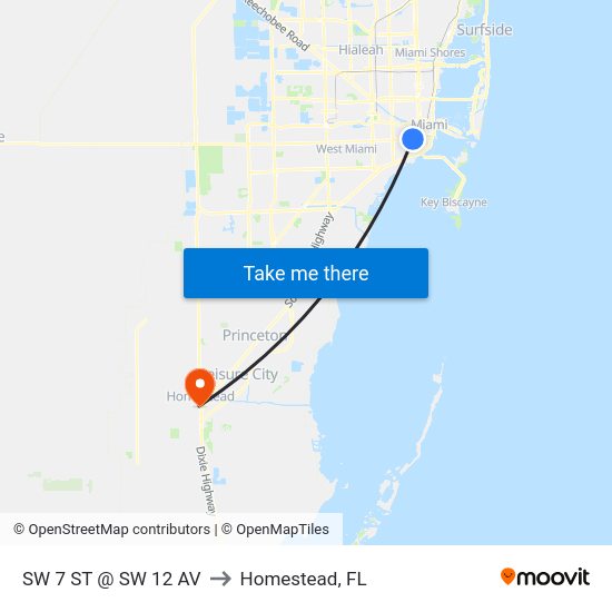 SW 7 St @ SW 12 Av to Homestead, FL map