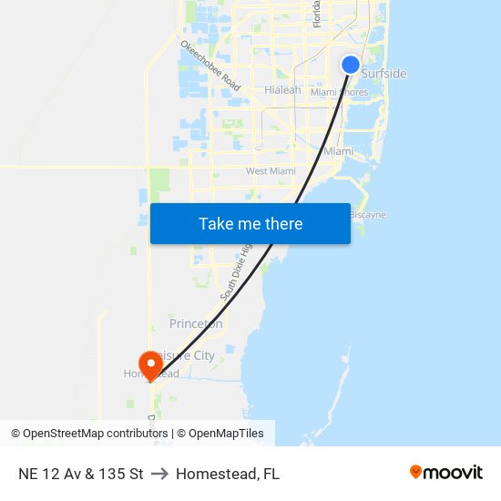 NE 12 Av & 135 St to Homestead, FL map