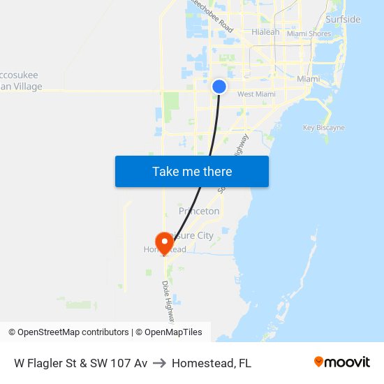 W Flagler St & SW 107 Av to Homestead, FL map