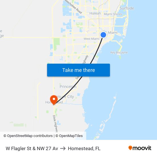 W Flagler St & NW 27 Av to Homestead, FL map