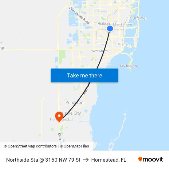 Northside Sta @ 3150 NW 79 St to Homestead, FL map