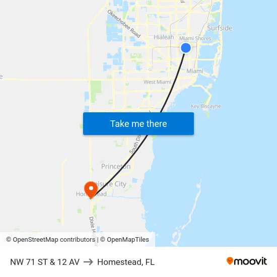 Nw 71 St & 12 Av to Homestead, FL map