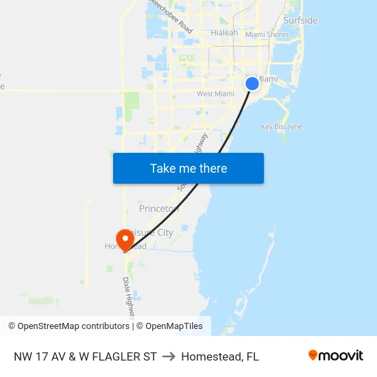 Nw 17 Av & W Flagler St to Homestead, FL map