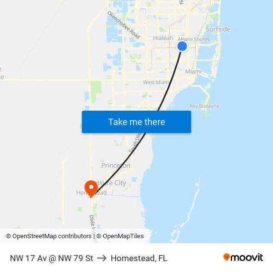 NW 17 Av @ NW 79 St to Homestead, FL map