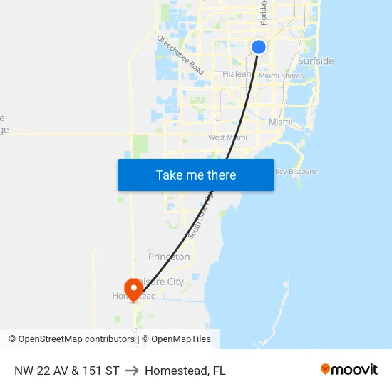Nw 22 Av & 151 St to Homestead, FL map