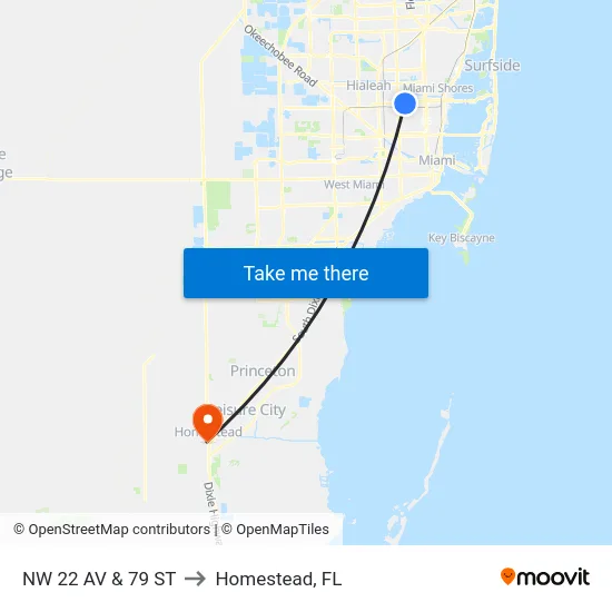 Nw 22 Av & 79 St to Homestead, FL map