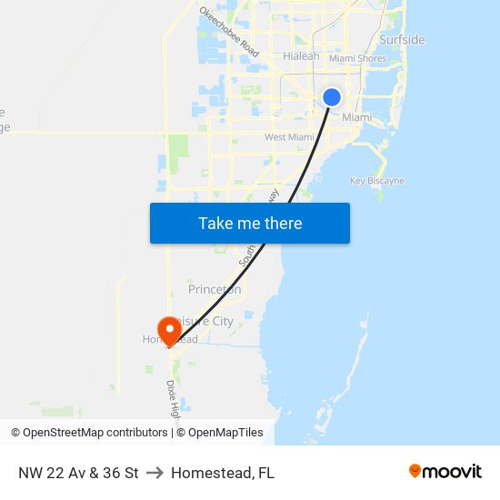 NW 22 Av & 36 St to Homestead, FL map