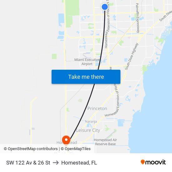 SW 122 Av & 26 St to Homestead, FL map