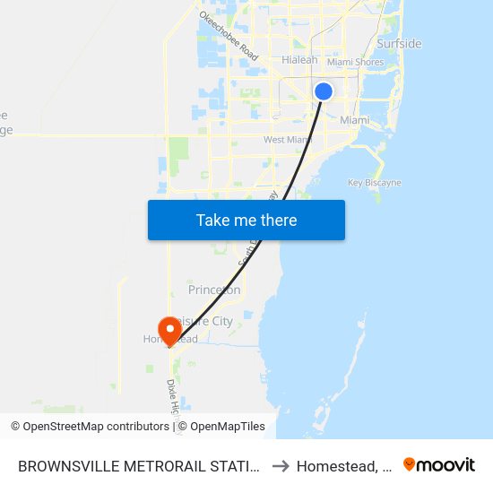 Brownsville Metrorail Station to Homestead, FL map