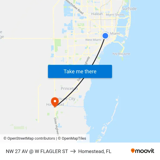 Nw 27 Av @ W Flagler St to Homestead, FL map