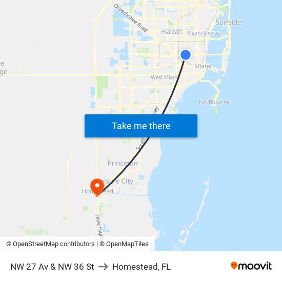 NW 27 Av & NW 36 St to Homestead, FL map