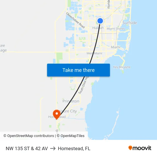 Nw 135 St & 42 Av to Homestead, FL map