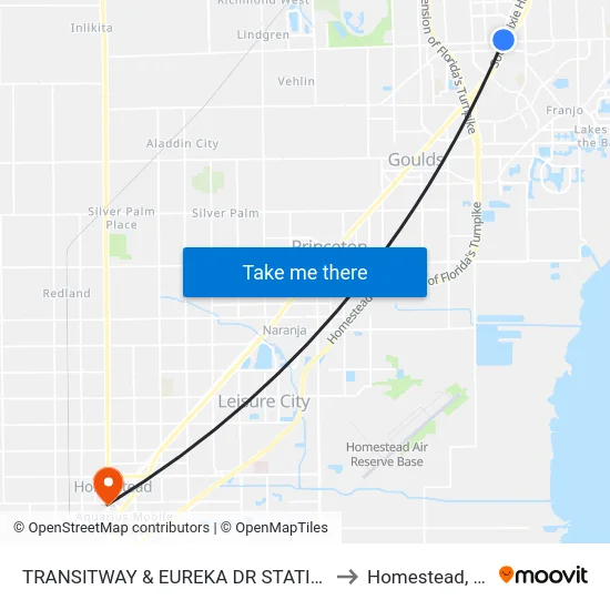 Transitway & Eureka Dr Station to Homestead, FL map