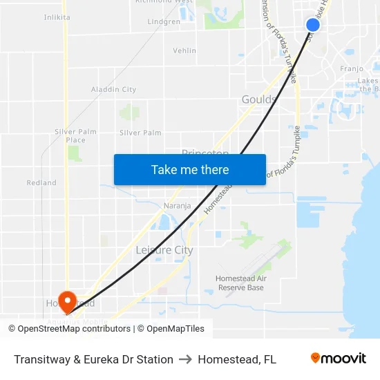 Transitway & Eureka Dr Station to Homestead, FL map