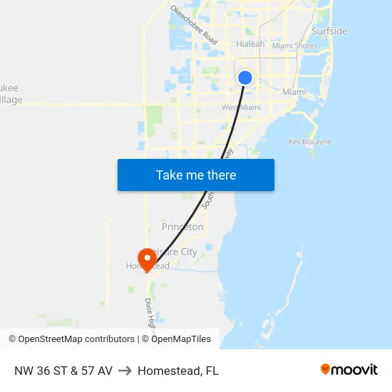 Nw 36 St & 57 Av to Homestead, FL map