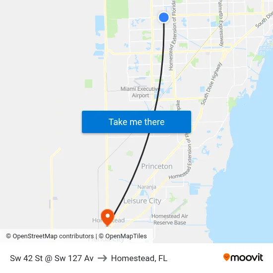 Sw 42 St @ Sw 127 Av to Homestead, FL map