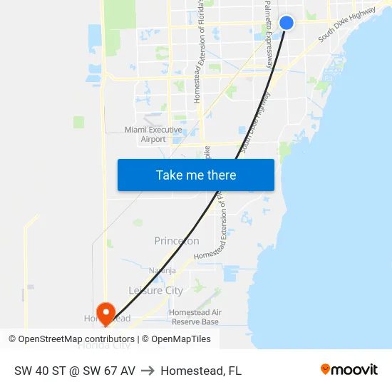 Sw 40 St @ Sw 67 Av to Homestead, FL map