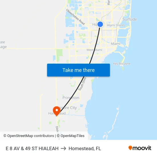 E 8 Av & 49 St to Homestead, FL map