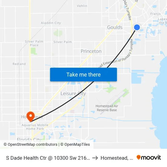S Dade Health Ctr @ 10300 Sw 216 St to Homestead, FL map