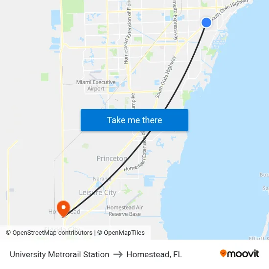 University Metrorail Station to Homestead, FL map