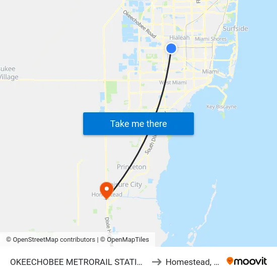 Okeechobee Metrorail Station to Homestead, FL map