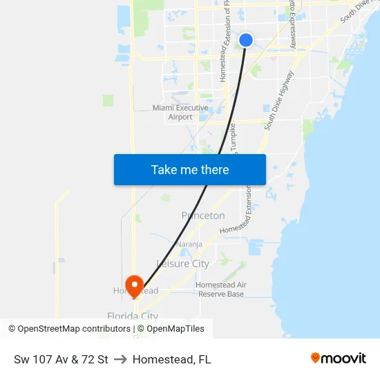 Sw 107 Av & 72 St to Homestead, FL map