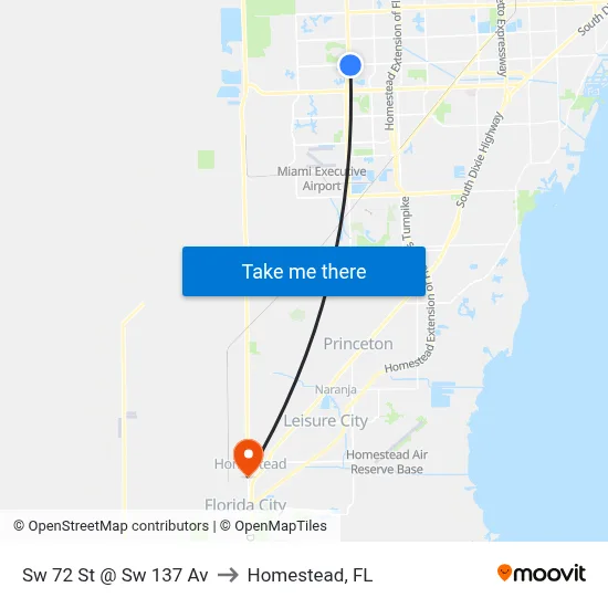 Sw 72 St @ Sw 137 Av to Homestead, FL map