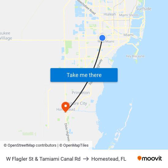 W Flagler St & Tamiami Canal Rd to Homestead, FL map