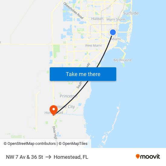 NW 7 Av & 36 St to Homestead, FL map