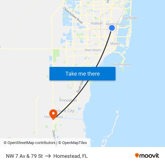 NW 7 Av & 79 St to Homestead, FL map