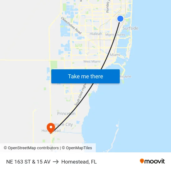 Ne 163 St & 15 Av to Homestead, FL map