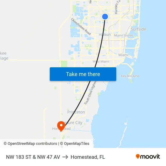 Nw 183 St & Nw 47 Av to Homestead, FL map