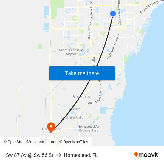 Sw 87 Av @ Sw 56 St to Homestead, FL map
