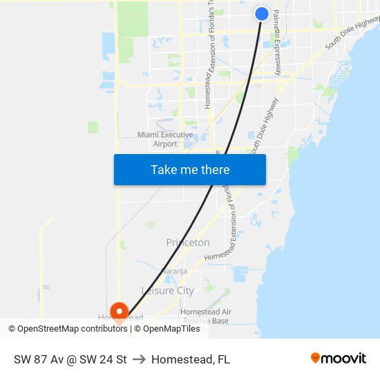 SW 87 Av @ SW 24 St to Homestead, FL map