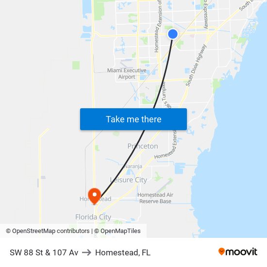 SW 88 St & 107 Av to Homestead, FL map