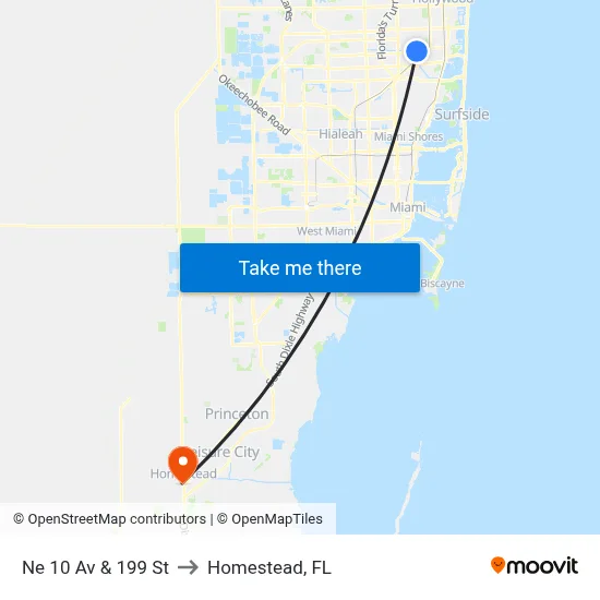 Ne 10 Av & 199 St to Homestead, FL map
