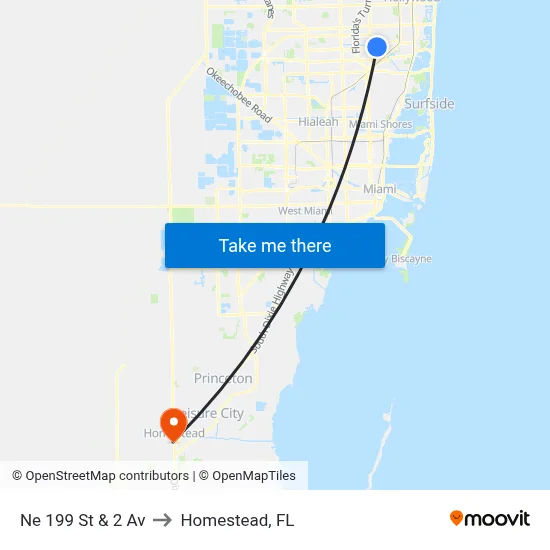 Ne 199 St & 2 Av to Homestead, FL map