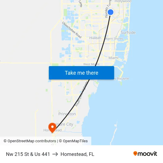 Nw 215 St & Us 441 to Homestead, FL map