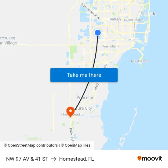 Nw 97 Av & 41 St to Homestead, FL map