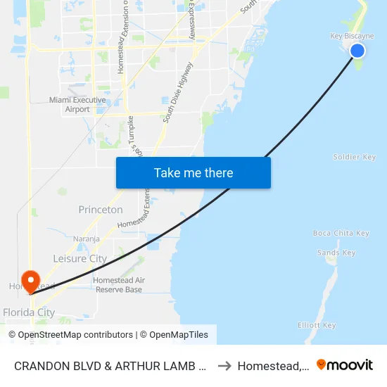 Crandon Blvd & Arthur Lamb Jr Rd to Homestead, FL map