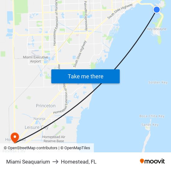 Miami Seaquarium to Homestead, FL map